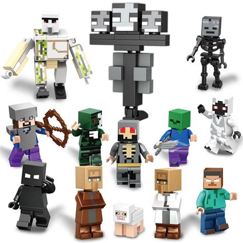 Steve Notch Herobrine Villager Sheep Iron Golem Minifigures Lego Compatible Minecraft Sets