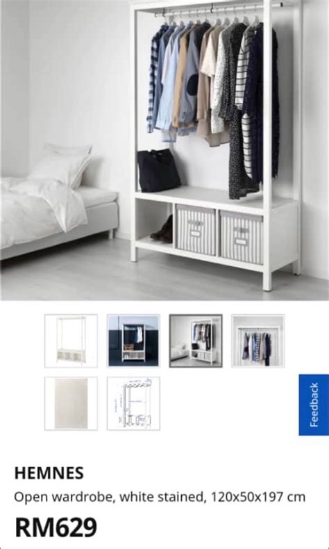 Ikea Hemnes Open Wardrobe White Stain 120x50x197cm Furniture