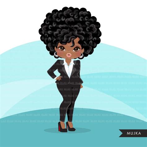 Afro Black Woman Clipart With Business Suit Briefcase And Glasses