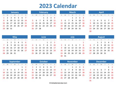 Calendario 2023 Editable Calendario Gratis