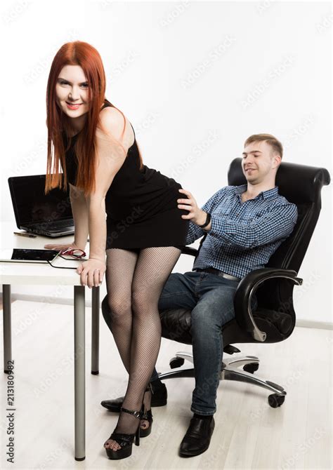 Sexy Secretary Flirting With Boss In The Workplace Sexual Harassment And Office Abuse Concept