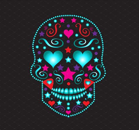 Skull With Heart Eyes Neon Color Skull Wallpaper Sugar Skull Art