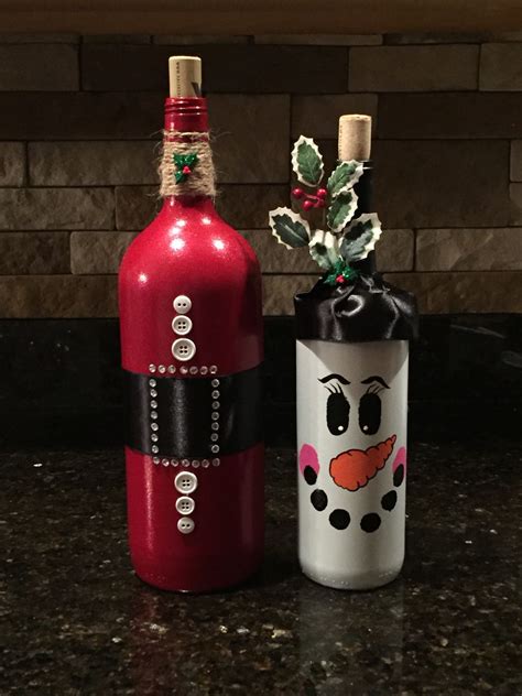 Santa Wine Bottle Snowman Wine Bottle Wine Bottle Crafts Diy Wine