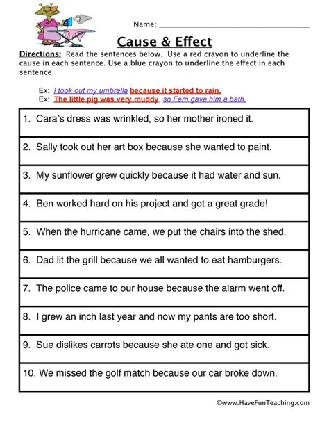 Cause And Effect Worksheet Grade 3
