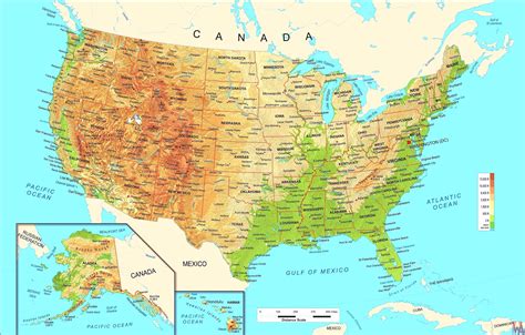 Mappa Geografica Degli Stati Uniti Confini Fiumi Laghi Monti
