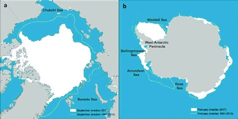 Arctic And Antarctic Study Region And Sea Ice Extent Mean Arctic Sea