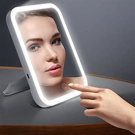 Makeup Mirror With Led Lightsstand And Usb Rechargeable And Touch Screen Dimmable And 3 Color