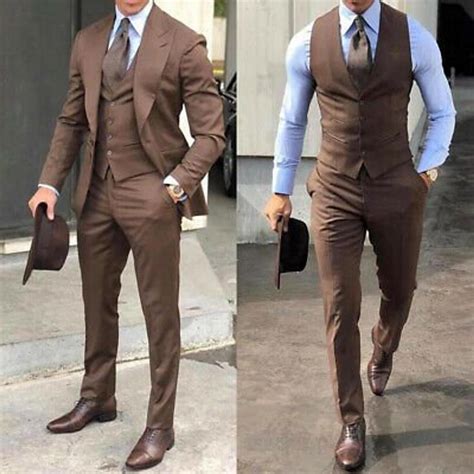 Buy Men Suits Luxury Brown 3 Piece Wedding Suits Groom Wear One Online In India Etsy Prom