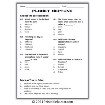 Planet Neptune Reading Comprehension Google Form Quiz By Science Bazaar