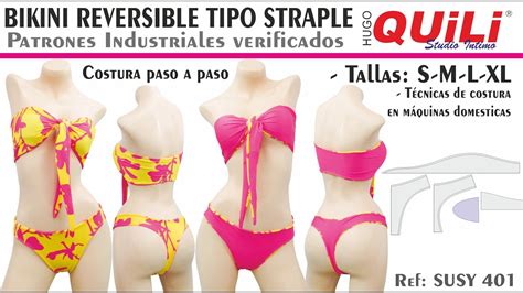 Bikini Reversible Susy 401 Straple Y Tanga Brasilera Costura Paso A