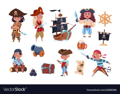Cartoon Pirates Funny Pirate Captain And Sailor Vector Image