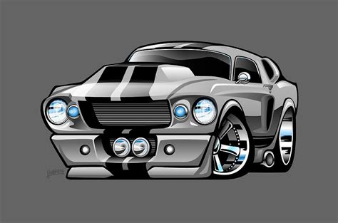 Classic Sixties American Muscle Car Cartoon Drawing By Jeff Hobrath