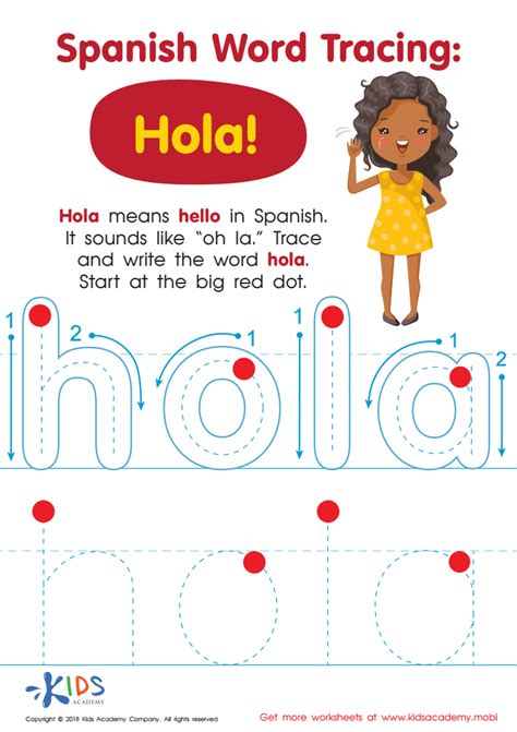 Spanish Word Tracing Hola Worksheet For Kids