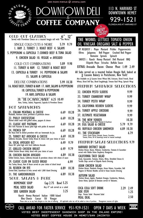 Online Menu Of Downtown Deli And Coffee Company Restaurant Hemet