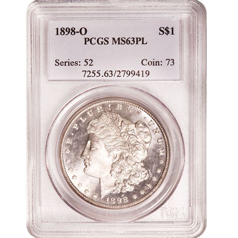 Certified Morgan Silver Dollar 1898 O Ms63pl Pcgs Golden Eagle Coins