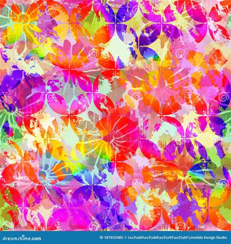 Seamless Vibrant Rainbow Painted Flower Texture Bold Primary Color