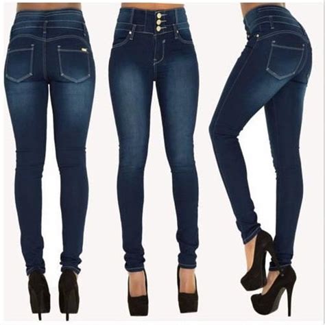 Nouveauté Indigo Bleu Pantalon En Jeans Femme Slim élastique Taille