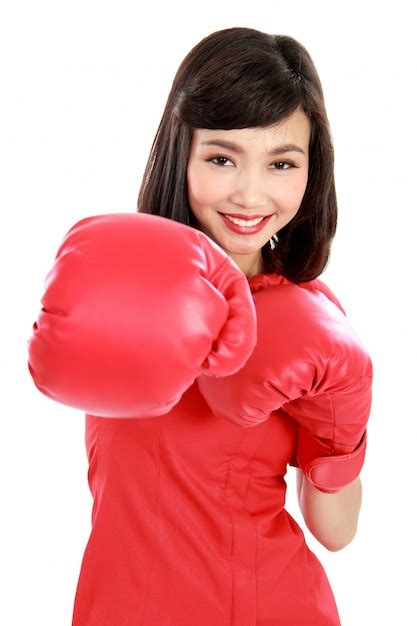 Premium Photo Woman Punched At You Wearing Red Boxing Gloves