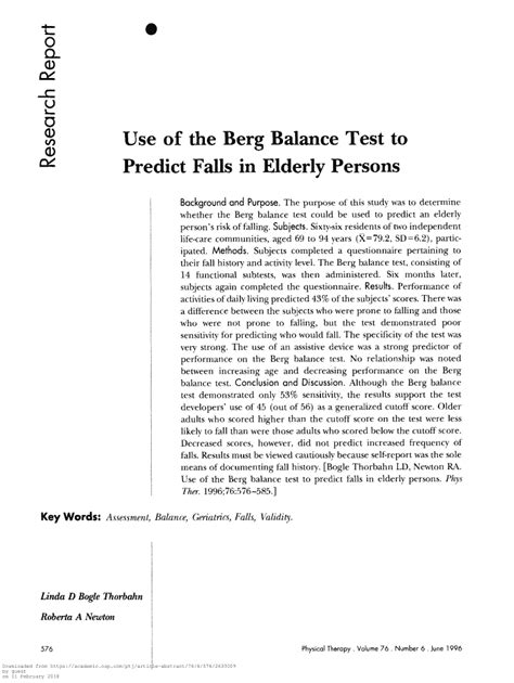 Fillable Online Use Of The Berg Balance Test To Fax Email Print Pdffiller