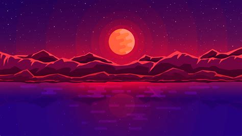 Moon Rays Red Space Sky Abstract Mountains Hd Artist 4k Wallpapers