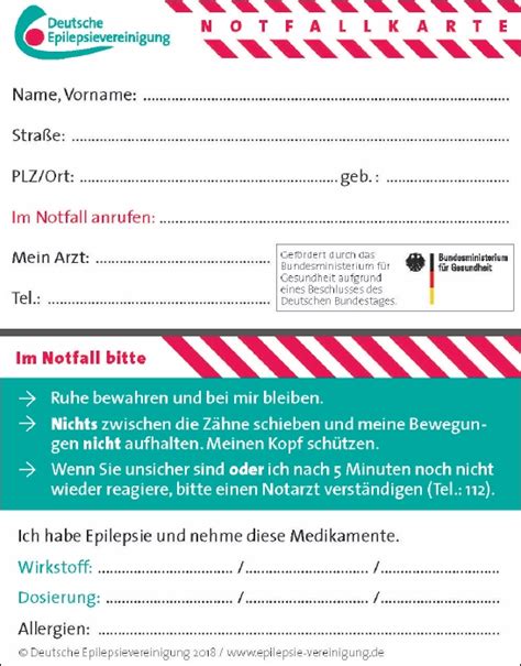 Mit einer notfallkarte im auto, geldbeutel oder am arbeitsplatz sind sie darauf vorbereitet. Anfallskalender, Internationaler Notfallausweis und Notfallkarte - Deutsche Epilepsievereinigung