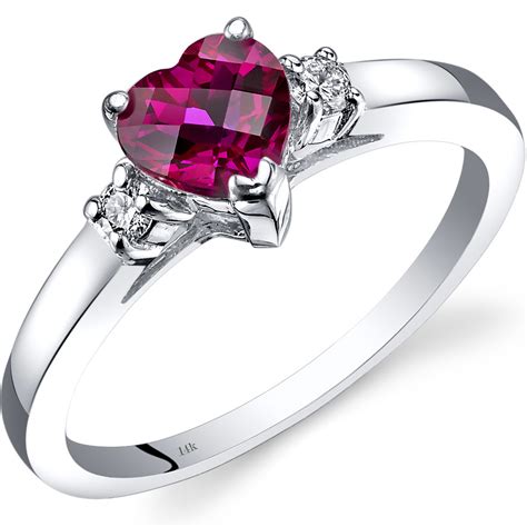 14k White Gold Created Ruby Diamond Heart Ring 100 Carat