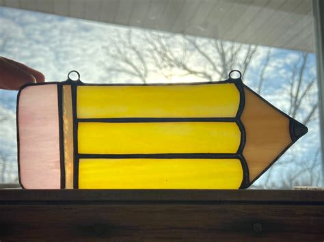 Pencil Suncatcher Stained Glass Teacher T Pencil Window Etsy