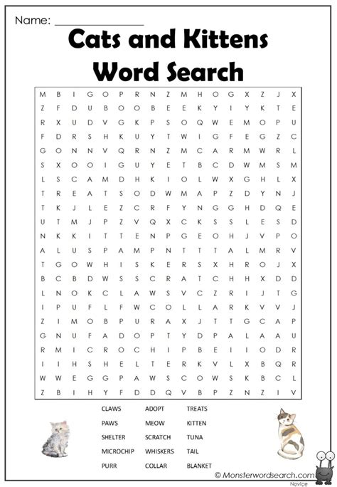 Cats And Kittens Word Search Monster Word Search