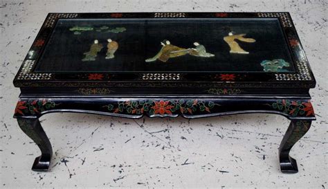 Chinese Mother Of Pearl Inlaid Coffee Table With Raised Stone