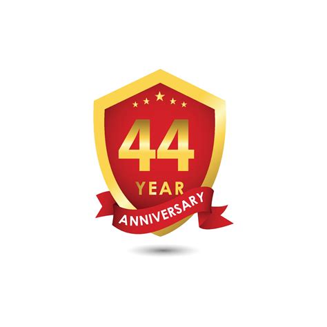 44 Years Anniversary Celebration Emblem Red Gold Vector Template Design