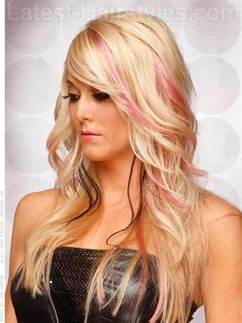 Long Hollywood Oval Face Hairstyle Side Pink Blonde Hair Light