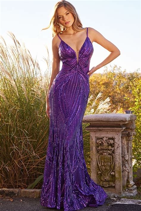 Jovani 09693 Plunging Neckline Sequin Dress