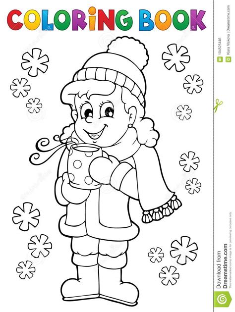 Coloring Book Girl In Winter Clothes Stock Vector