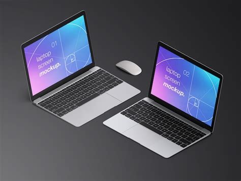 Premium Psd Two Realistic Isometric Macbook Laptop Screens Mockup