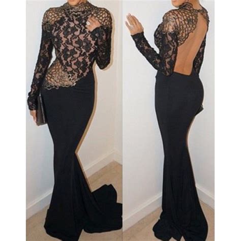 Sexy Round Neck Long Sleeve Backless Spliced Maxi Dress For Women Black