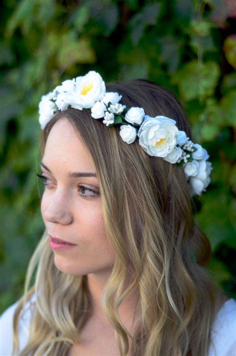 the aria bridal white flower crown floral wreath woodland rustic circlet bride wedding