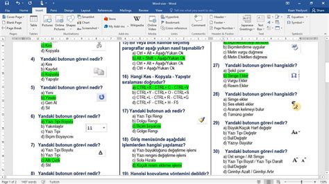 MS Word Dersleri Soru ve Cevapları YouTube