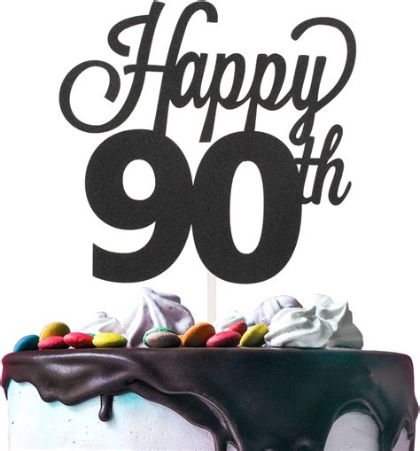 Happy 90th Birthday Black Glitter Cardstock Paper Cake