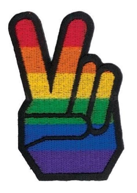 499 B13 Rainbow Peace Sign Hand 2 X 3 Iron On Patch Af121