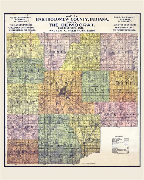 1910 Farm Line Map Of Bartholomew County Indiana Etsy