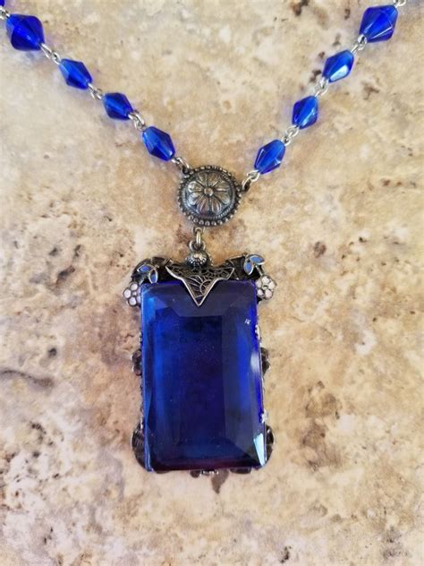 Antique Blue Glass Art Deco Necklace Art Deco Necklace Deco Jewelry