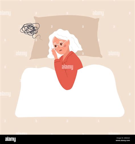 sleep disorder tired elderly woman suffer from insomnia sleepless female character lying in