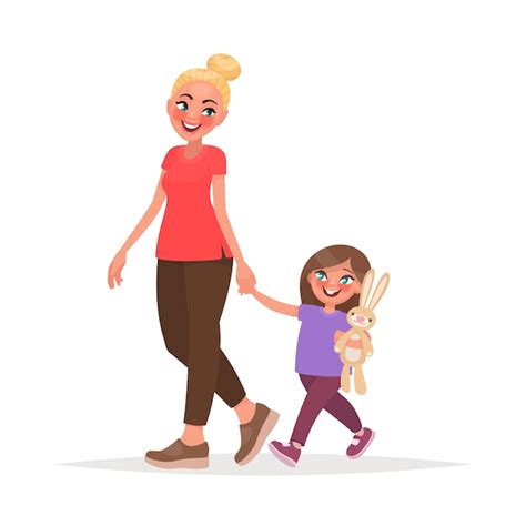 Premium Vector Mom And Daughter Are Walking Together Vector