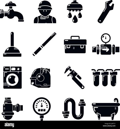 Plumber Symbols Icons Set Simple Style Stock Vector Image And Art Alamy