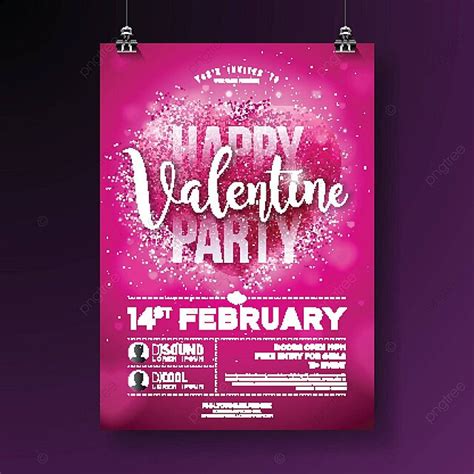 Valentines Party Flyer With Glittered Heart On Red Background Vector