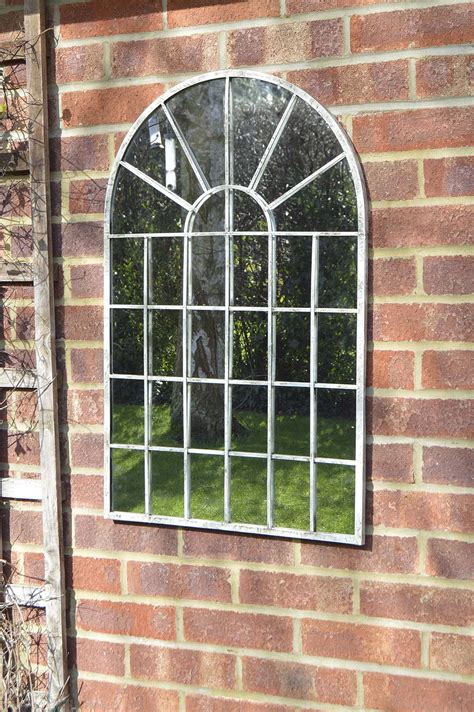 Large Off White Rustic Arch Garden Wall Mirror 2ft7 X 1ft8 79cm X 51cm