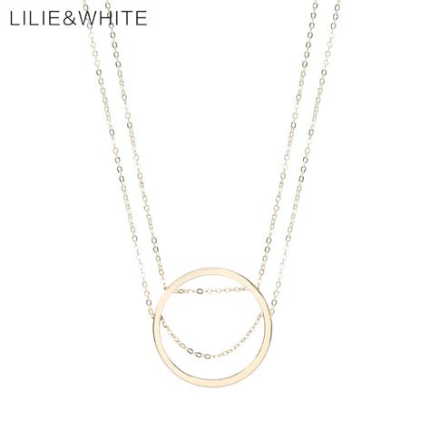 Lilieandwhite Brand Double Long Chain Necklace For Girls Big Circle