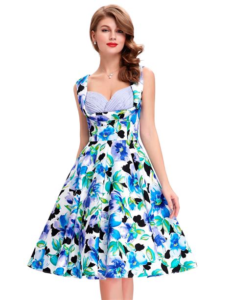 Buy Floral Pattern Rockabilly Dresses Sexy Casual