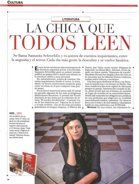 Samanta Schweblin En La Revista Noticias Editorial Páginas De Espuma