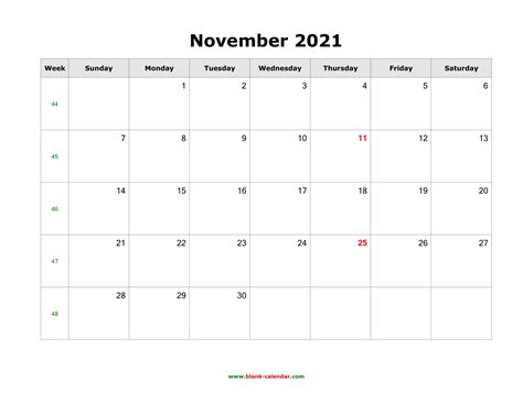 Calendar November 2021 Large Numbers Calendar Inspiration Design